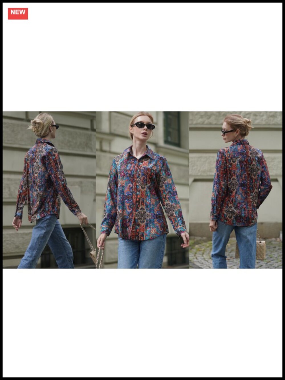 Women's Floral Button-Down Shirt Long Sleeve Work Blouse with Pockets - Picture 6 of 6